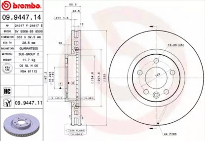 VW Bus/T5  Bremsscheibe Brembo NEU 09.9447.11 Vergleichsnr.: 7H0615301F – Bild 5