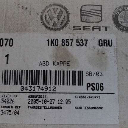 VW Golf/Jetta/5 Abdeckkappe Spiegel links NEU 1K0857537