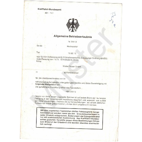 Gutachten Treser Heckspoiler Audi Typ85/81 KBA 35512